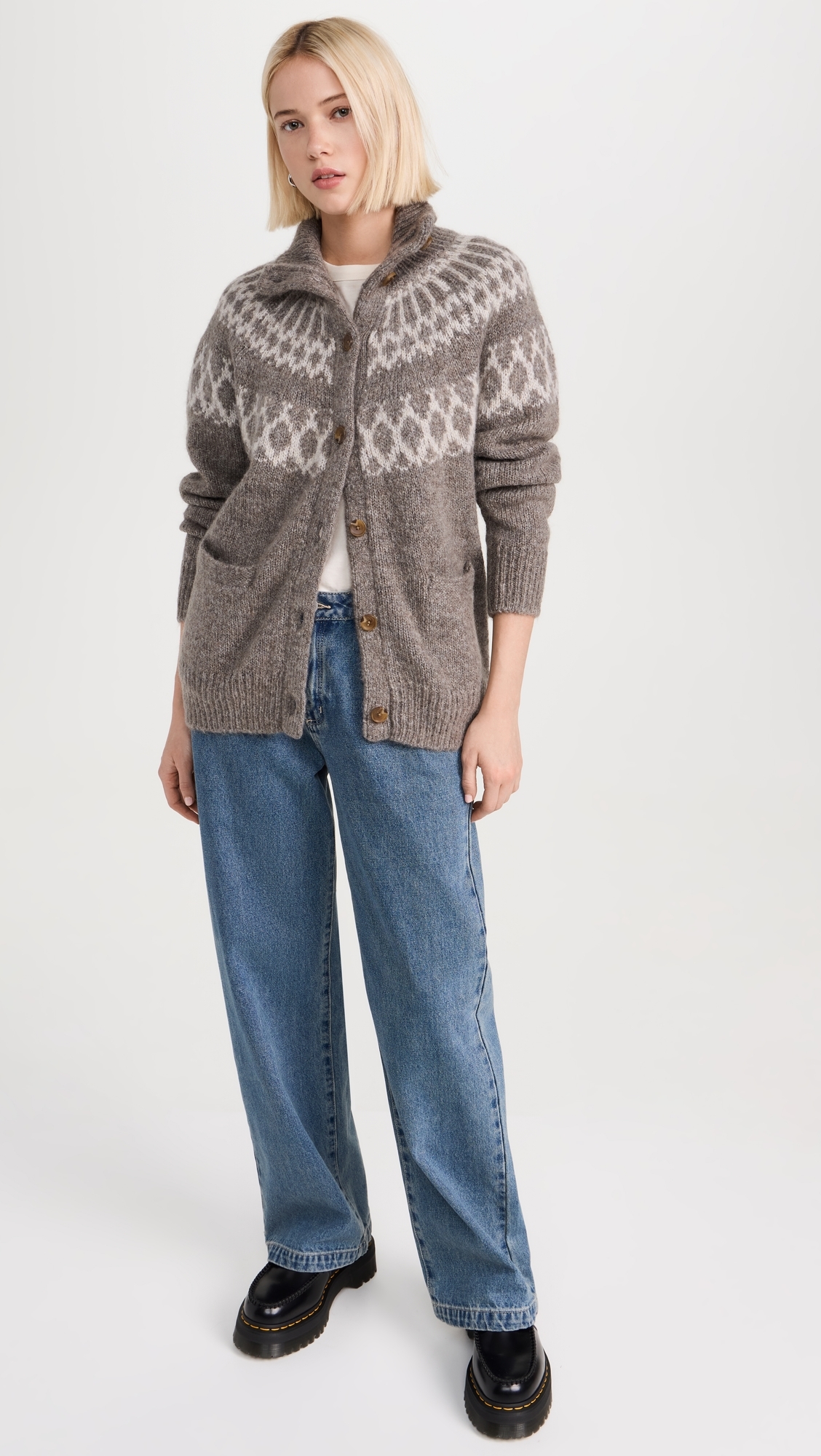 Emmie Fairisle Cardigan In Wool Taupe