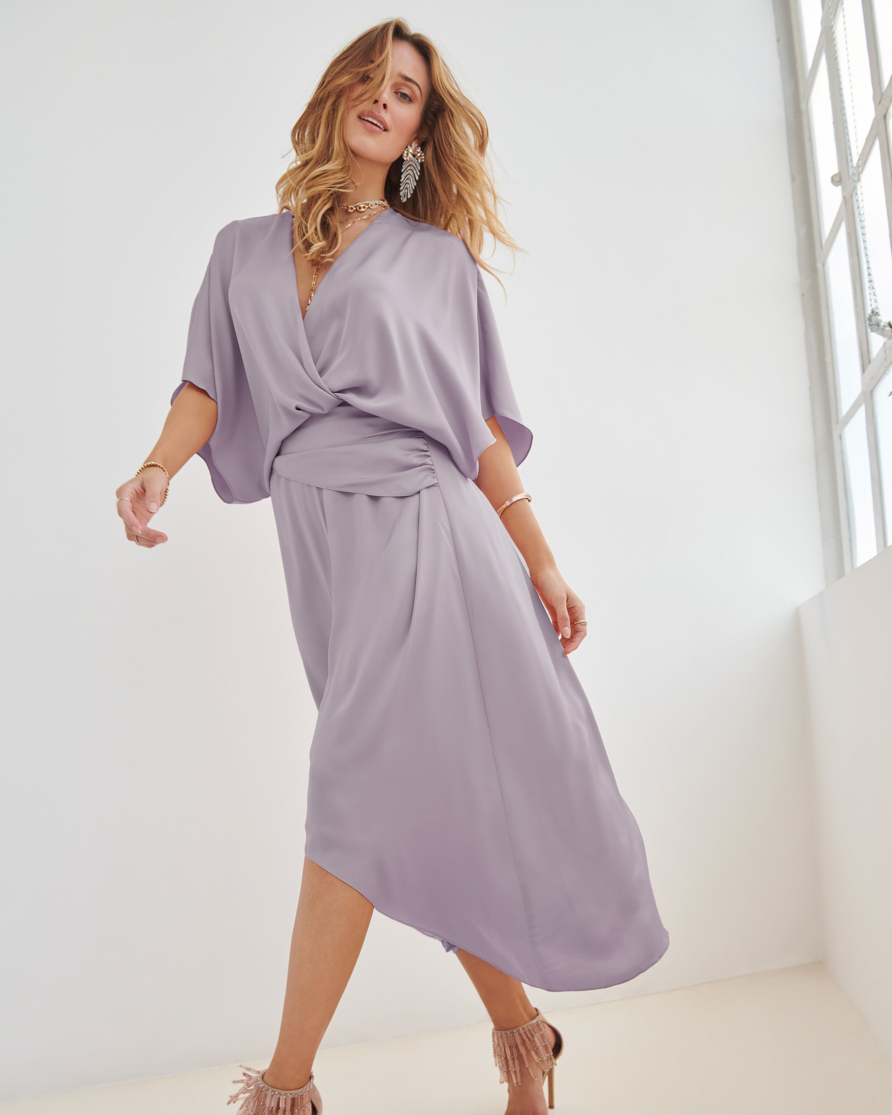 Adiel Wrap Midi Dress in Navy
