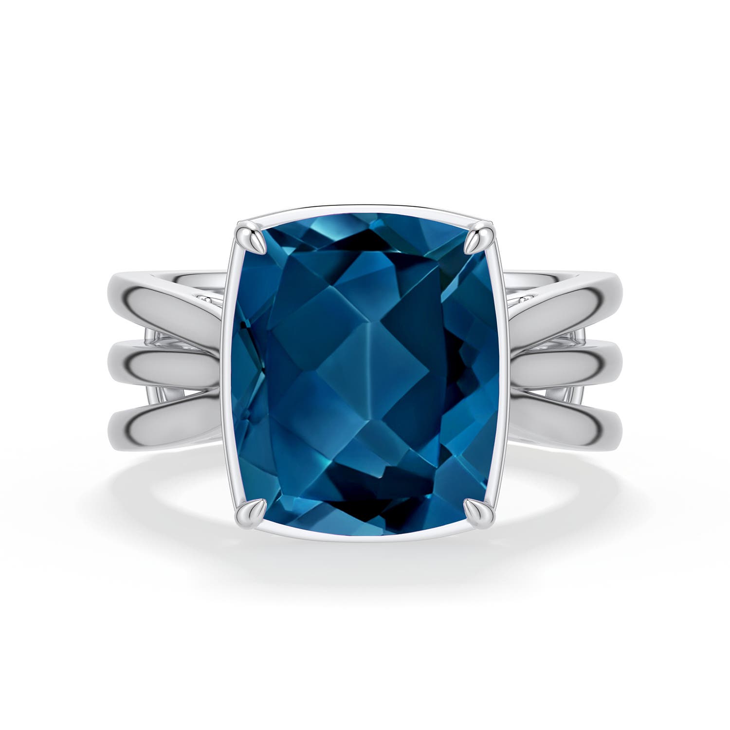 Angara 5.8 CTW Cushion Rectangular London Blue Topaz Triple Split Shank Ring in Silver