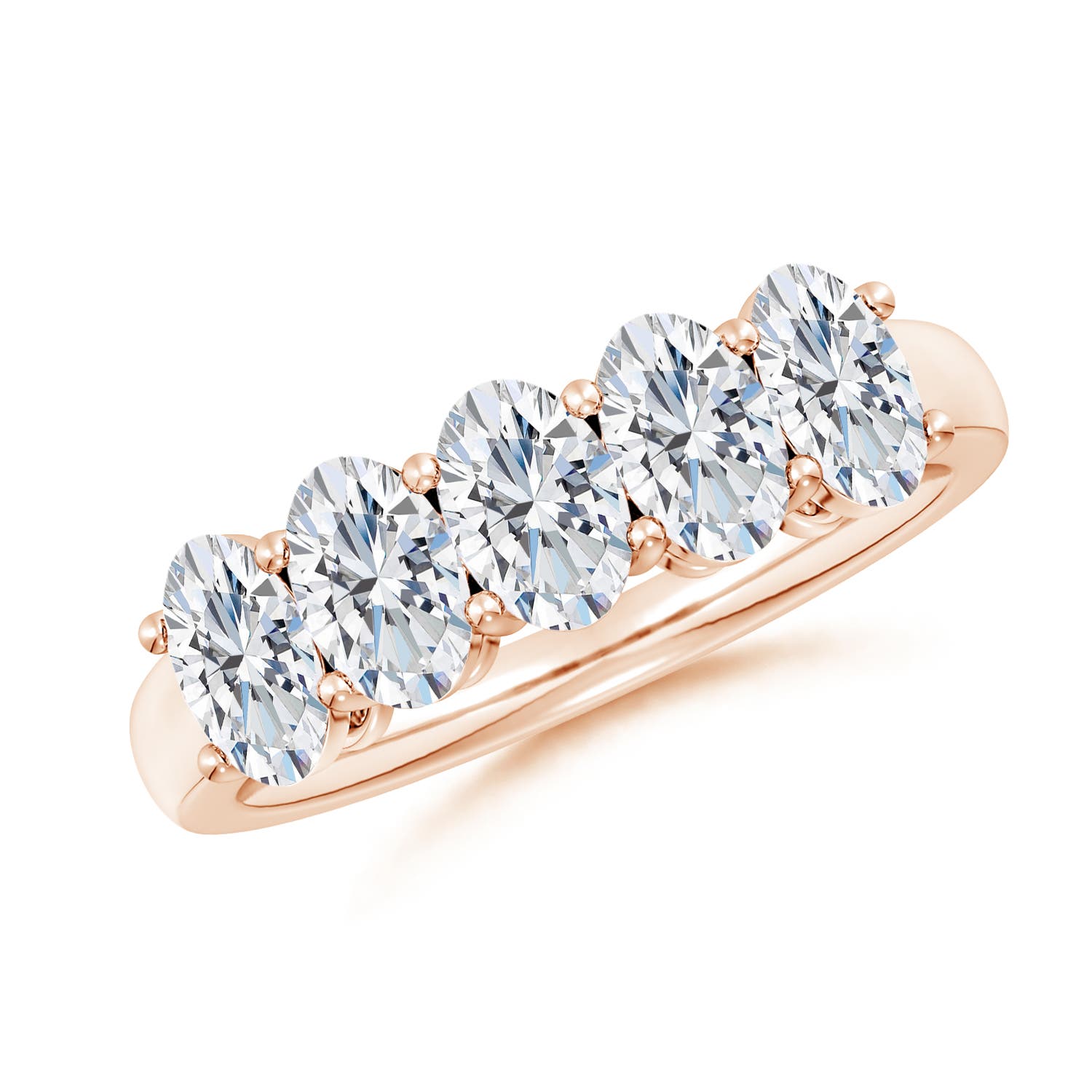 Angara 2.15 Carats Lab-Grown Prong-Set Oval Diamond Five Stone Wedding Ring in 18K Rose Gold