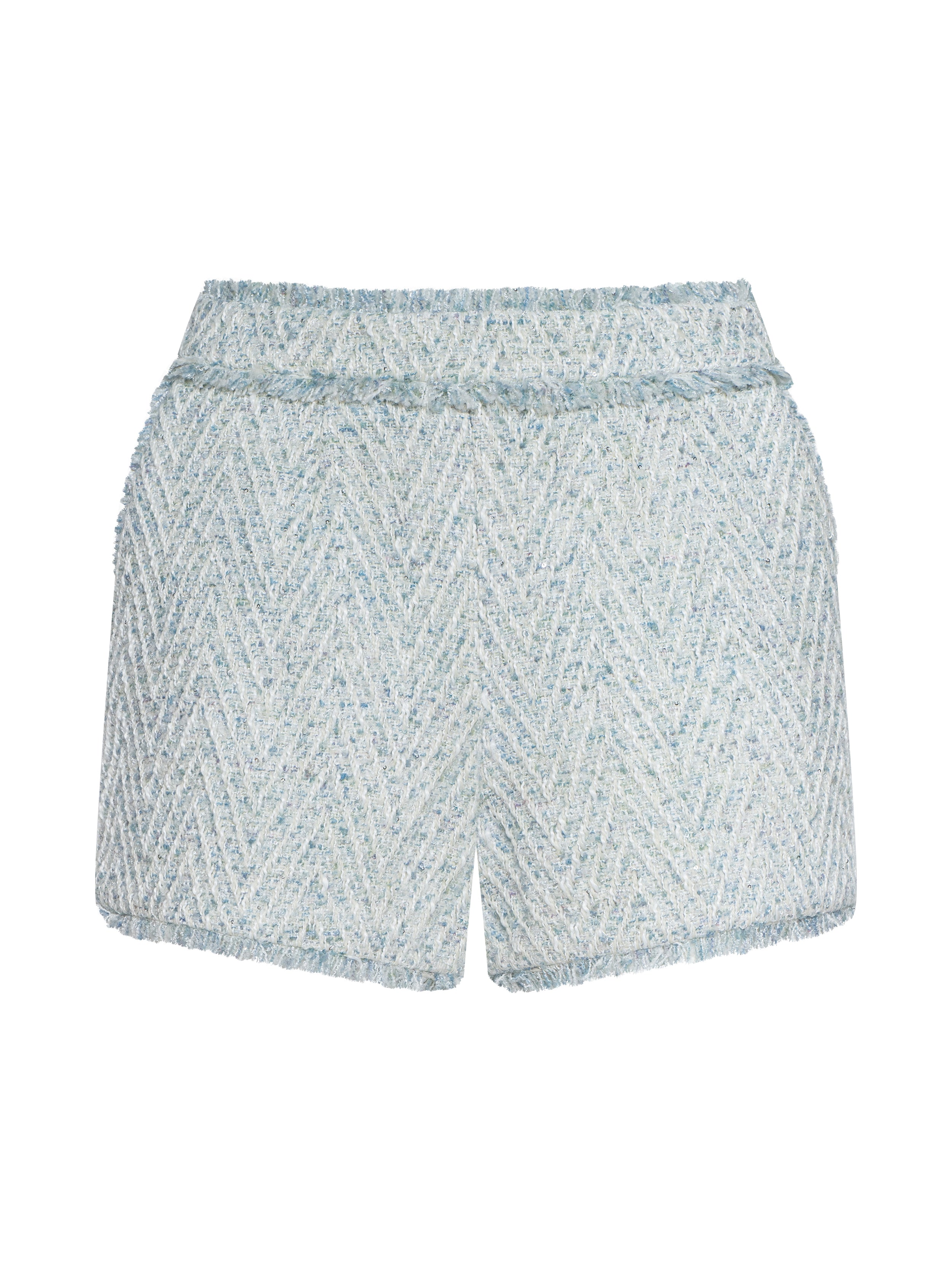 Ashley Tweed Short In Light Blue/ivory Chevron