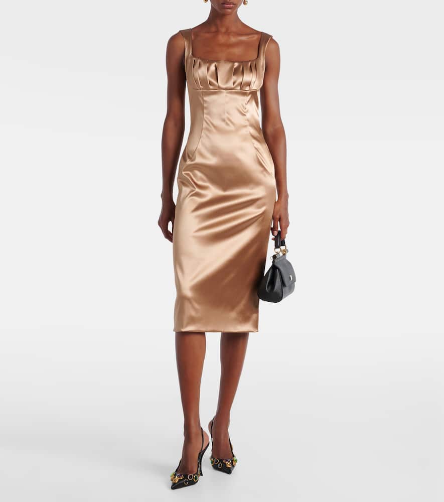 Pleated satin midi dress