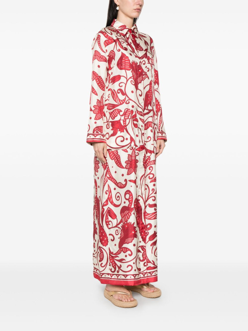 Red Printed Silk Long Shirtdress