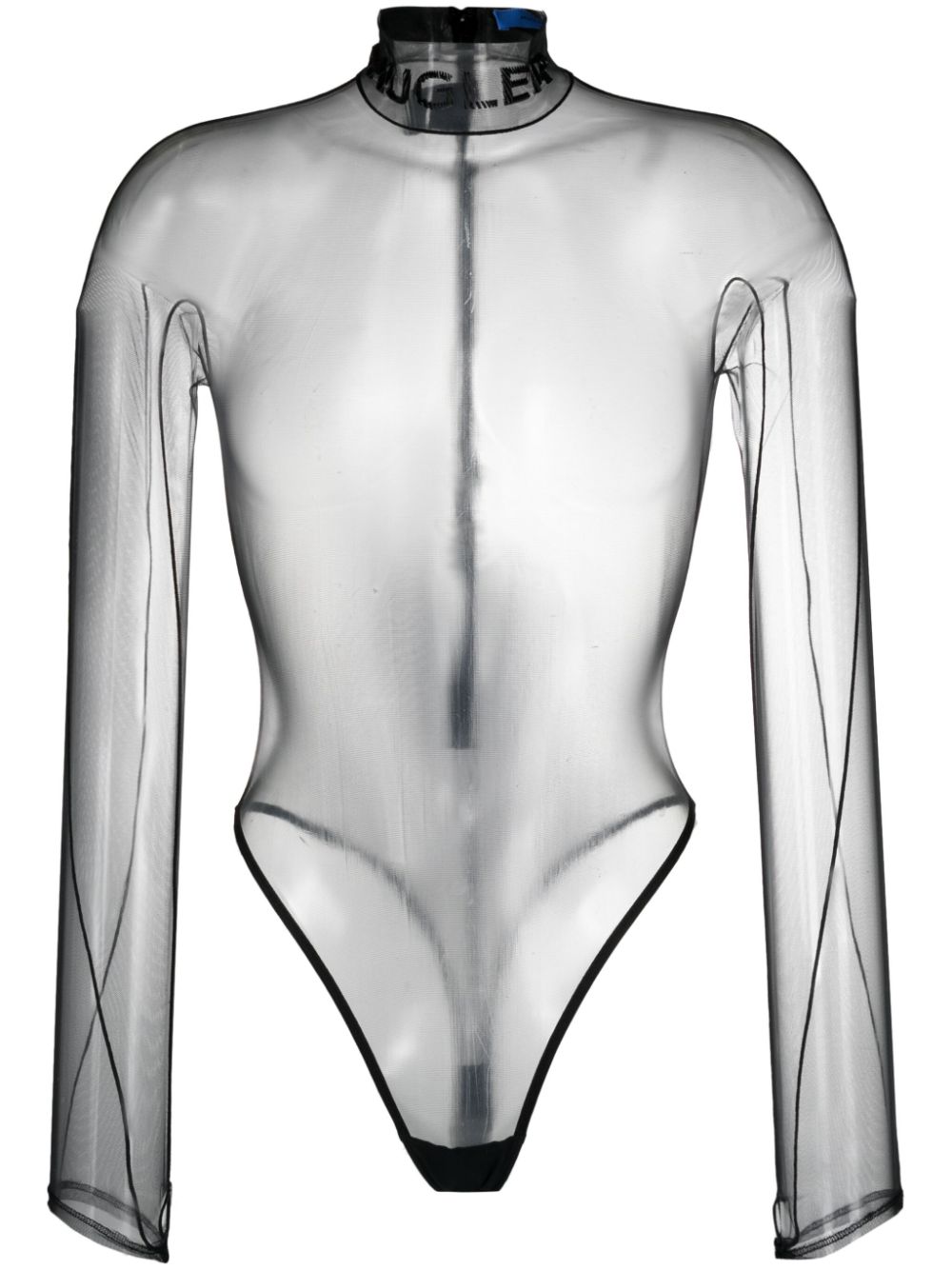 Logo-embossed sheer bodysuit - Black
