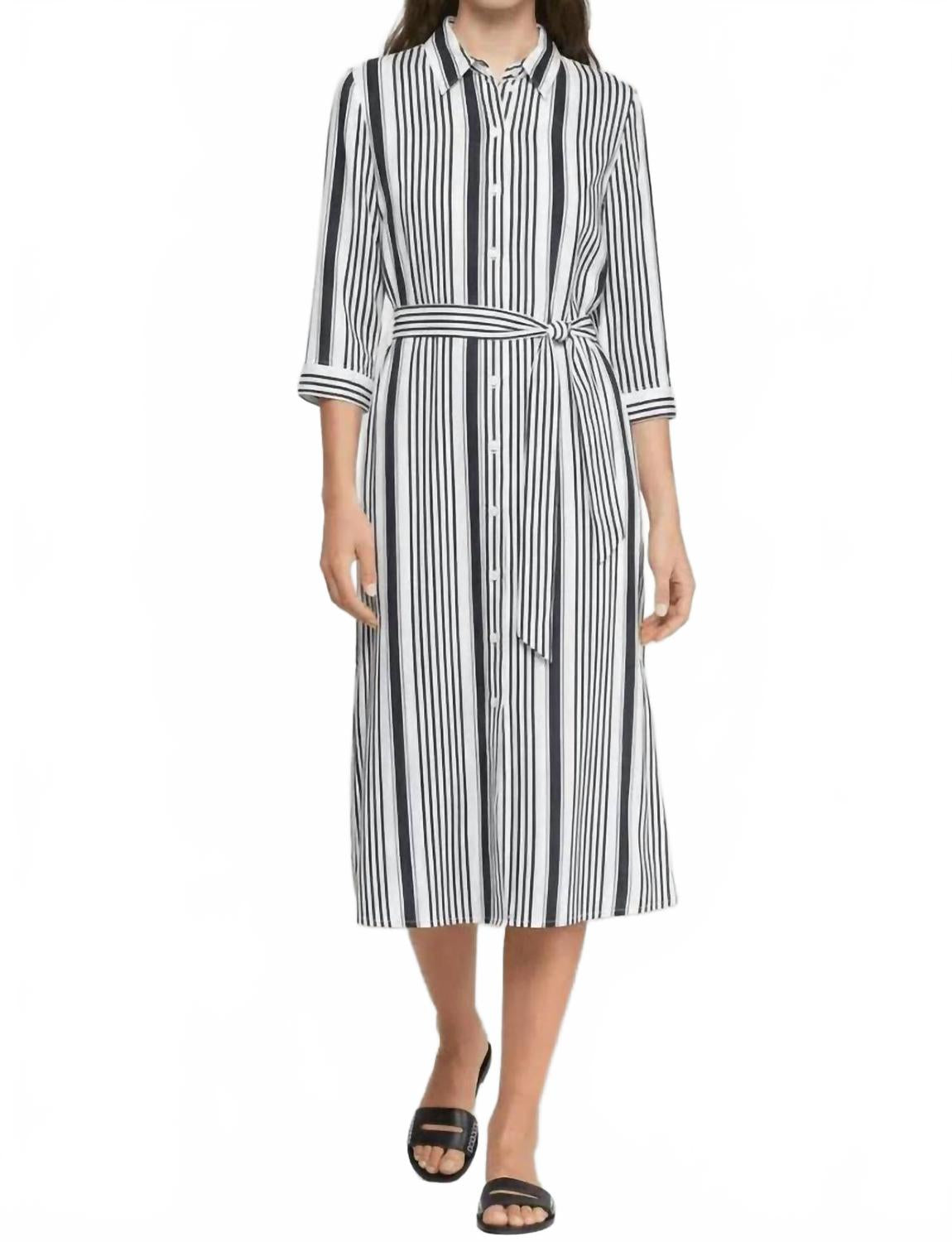 Dolce Far Niente Shirt Midi Dress In Black Striped