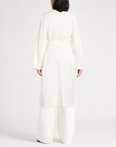 Woman Overcoat & Trench Coat White Size 6 Cotton, Elastane