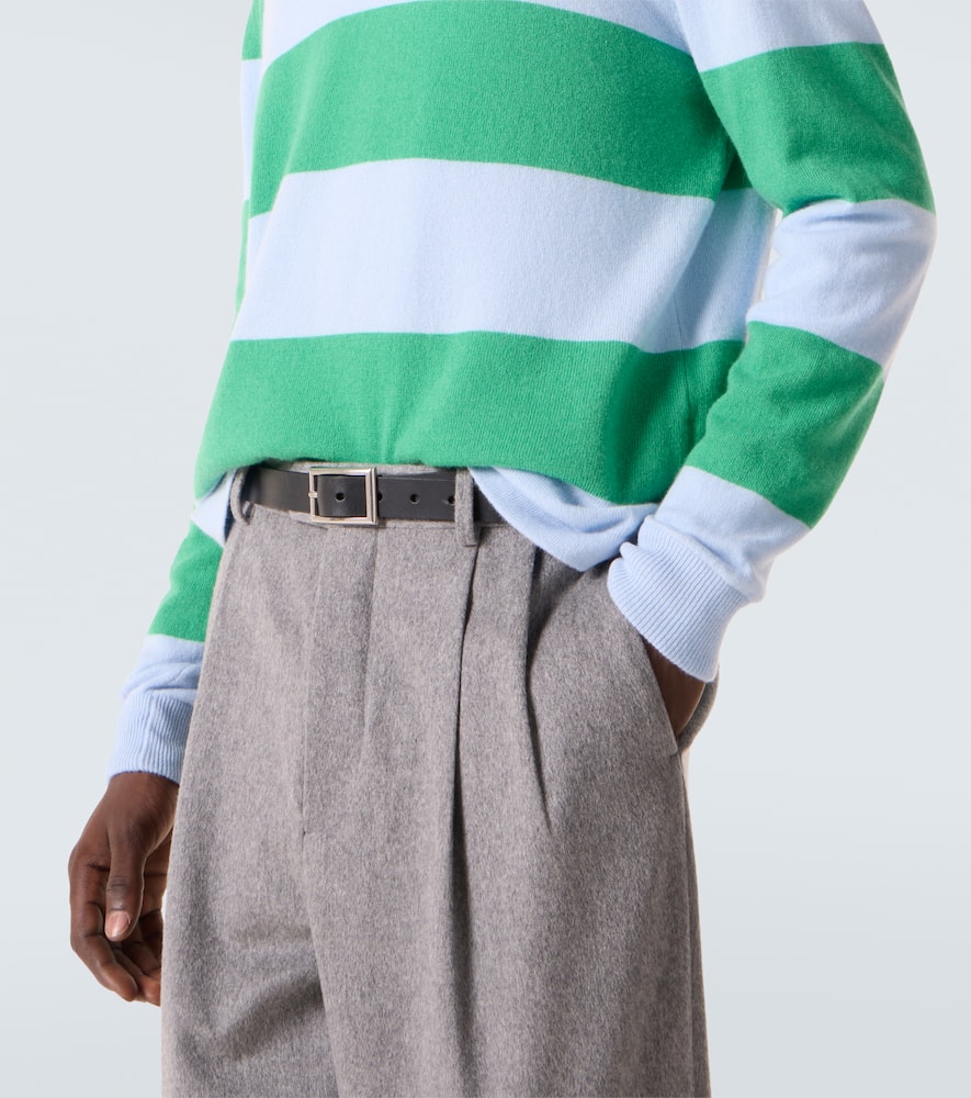 Striped wool and cashmere polo sweater