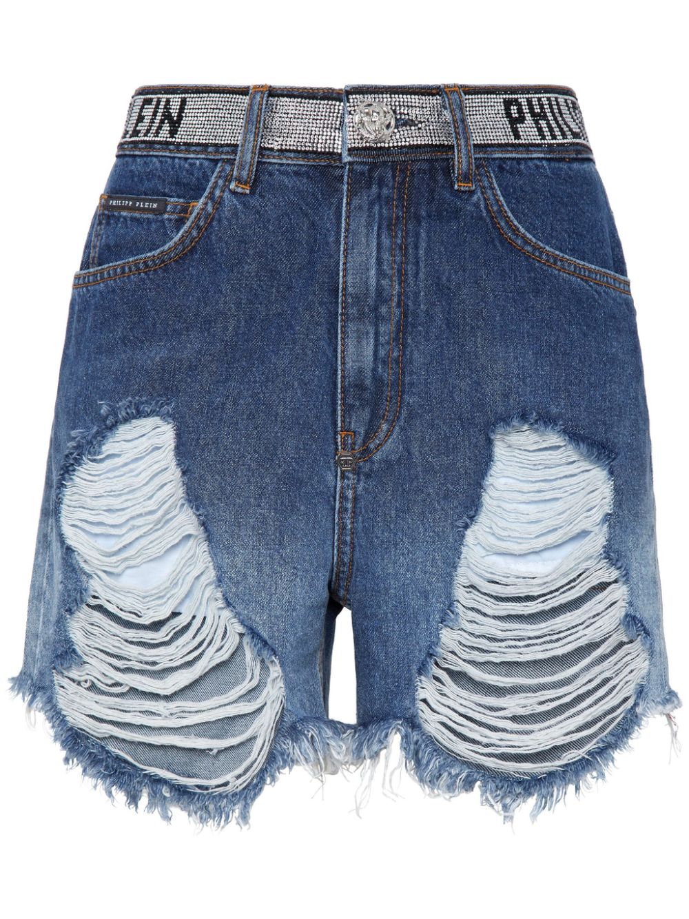 Ripped-detailing cotton shorts - Blue