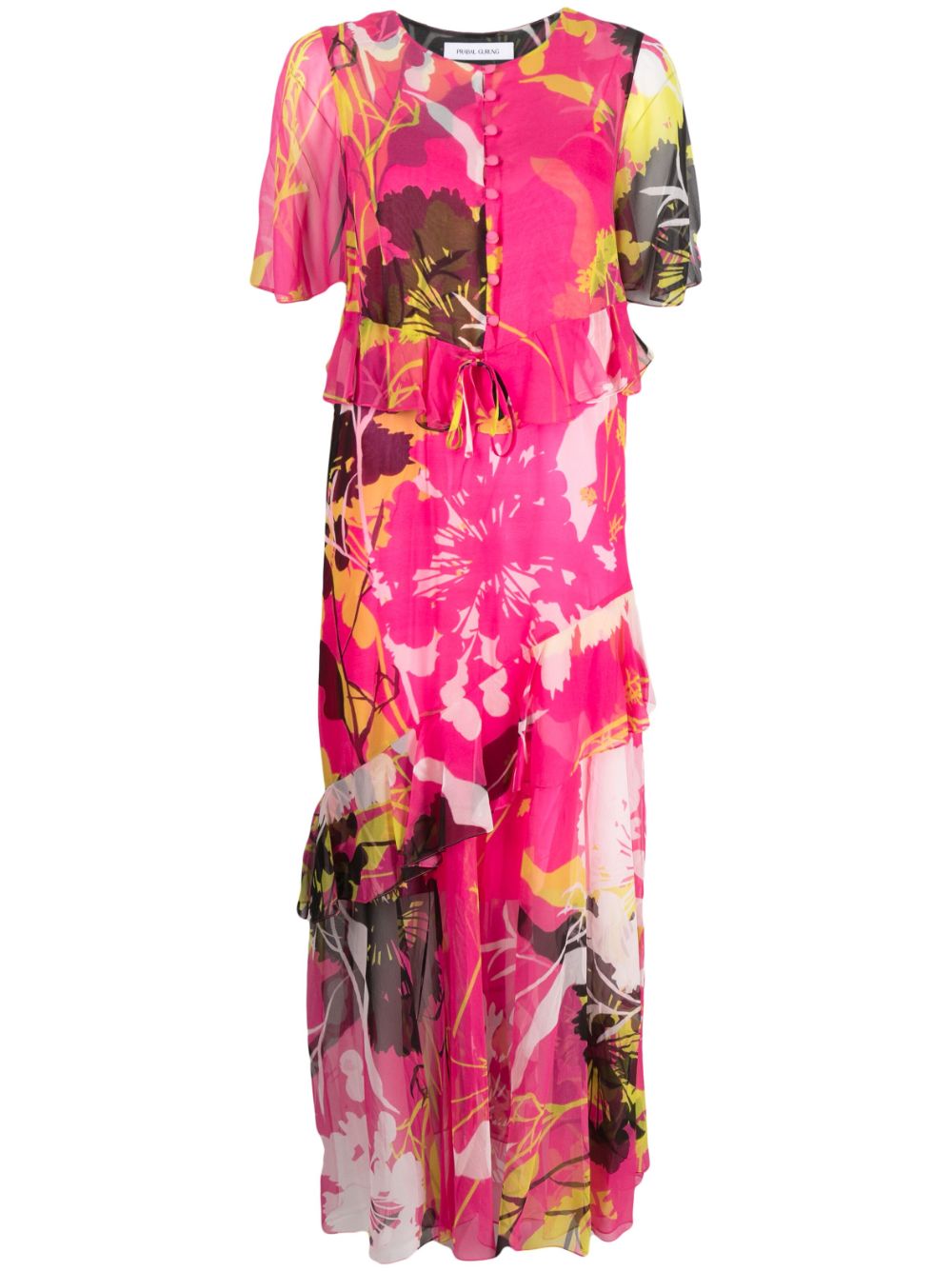 Botanical-print silk dress - Pink