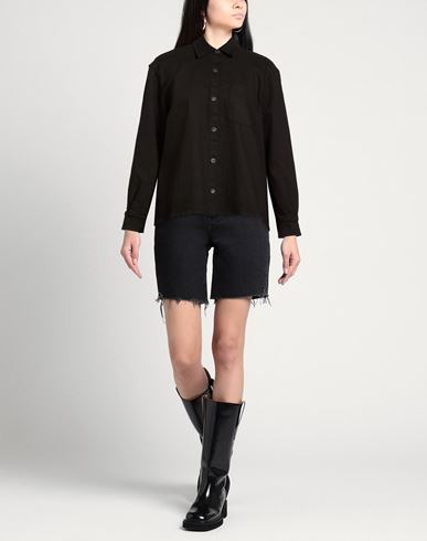 Woman Denim shirt Black Size S Cotton, Elastane