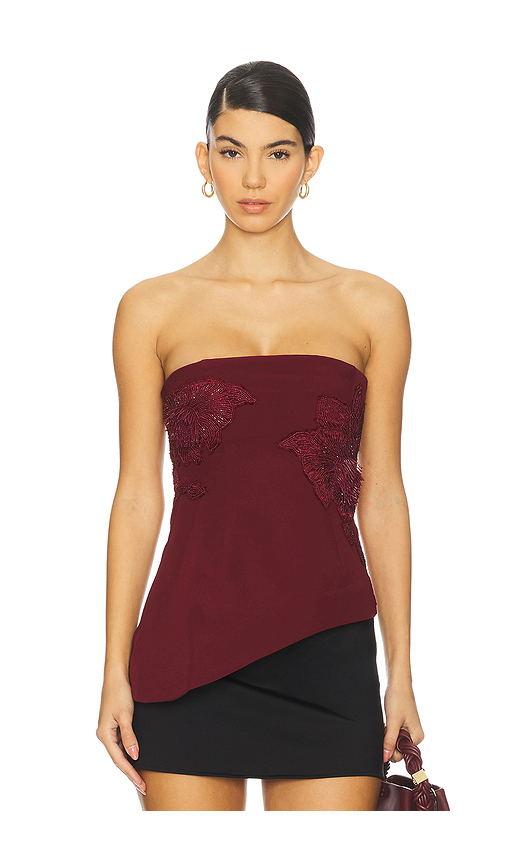 AMUR Ardell Beaded Floral Top in Burgundy. 6. Also