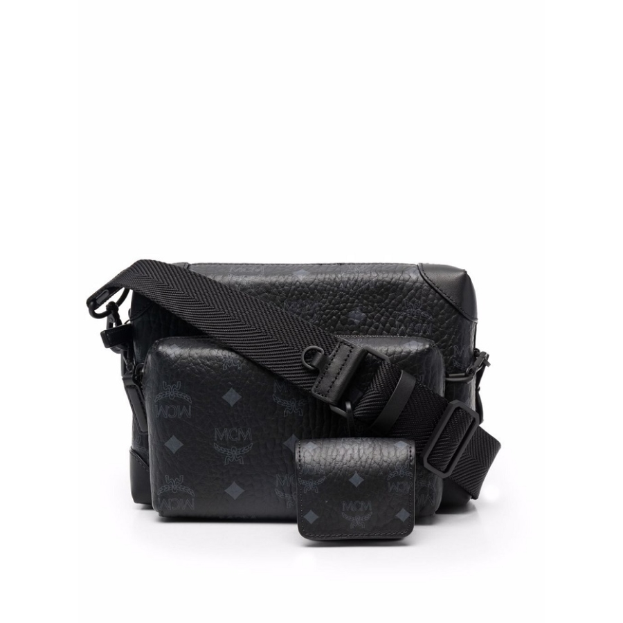Unisex Visetos Canvas Crossbody Bag in Black