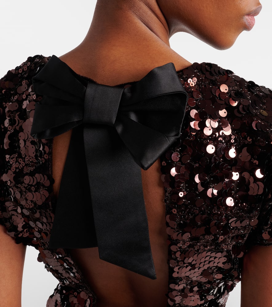 Bow-detail sequined open-back top