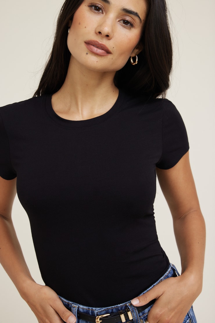 Fitted Jersey T Shirt - Black - Women Clothing