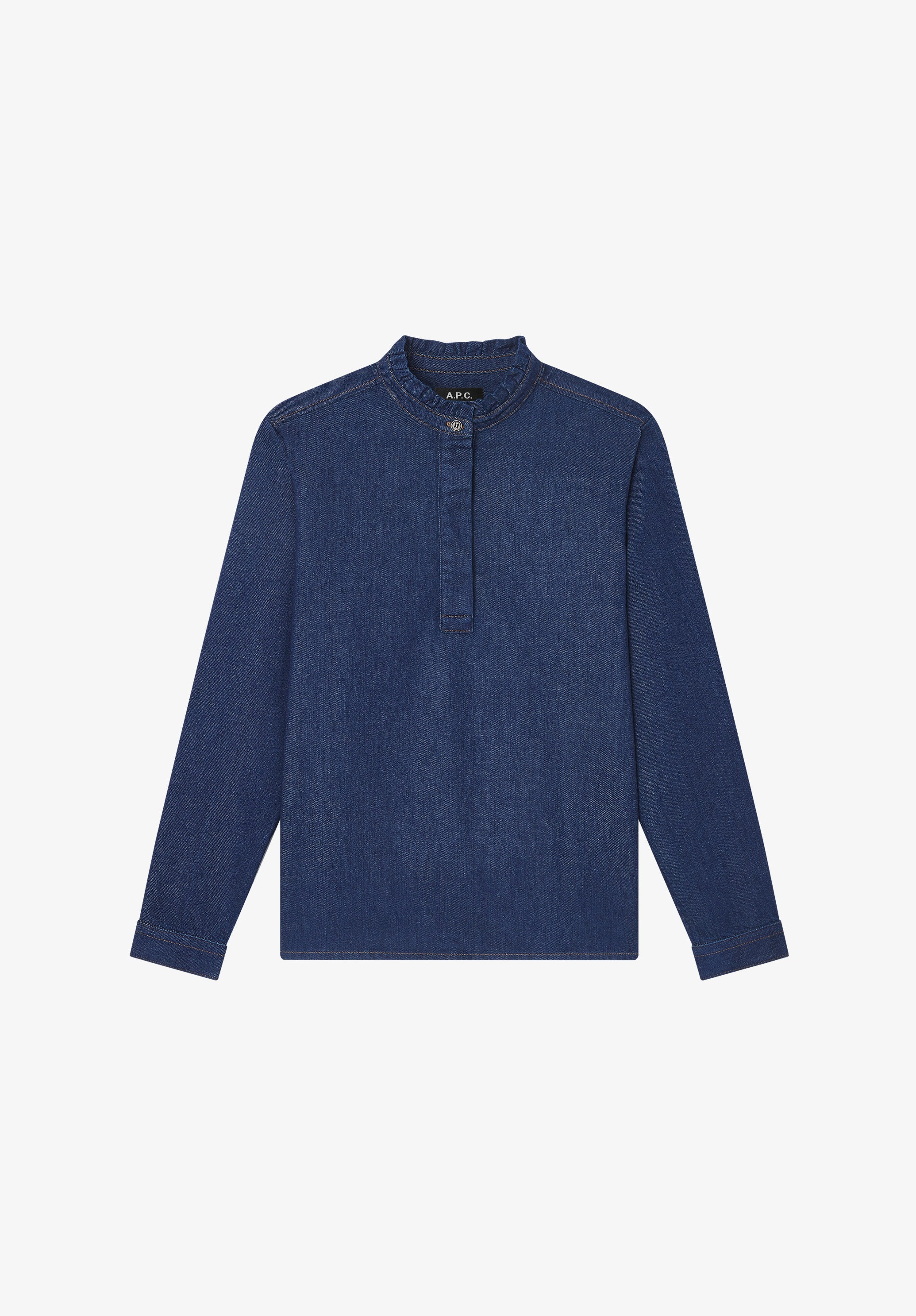 A. P.C. Women's Blouse with ruffled collar Size: 34 in Dark indigo