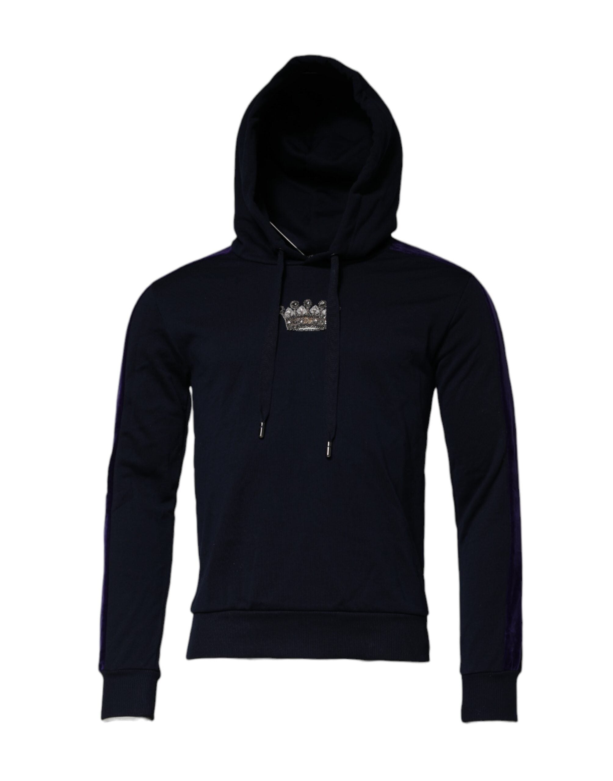 Crown-Embellished Cotton Hoodie — Black