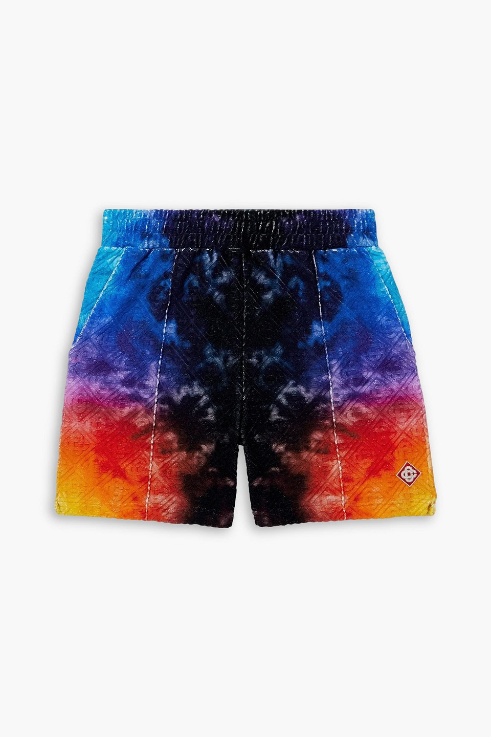 Straight-leg logo-appliquéd jacquard-knit cotton-blend terry shorts - Blue - XL