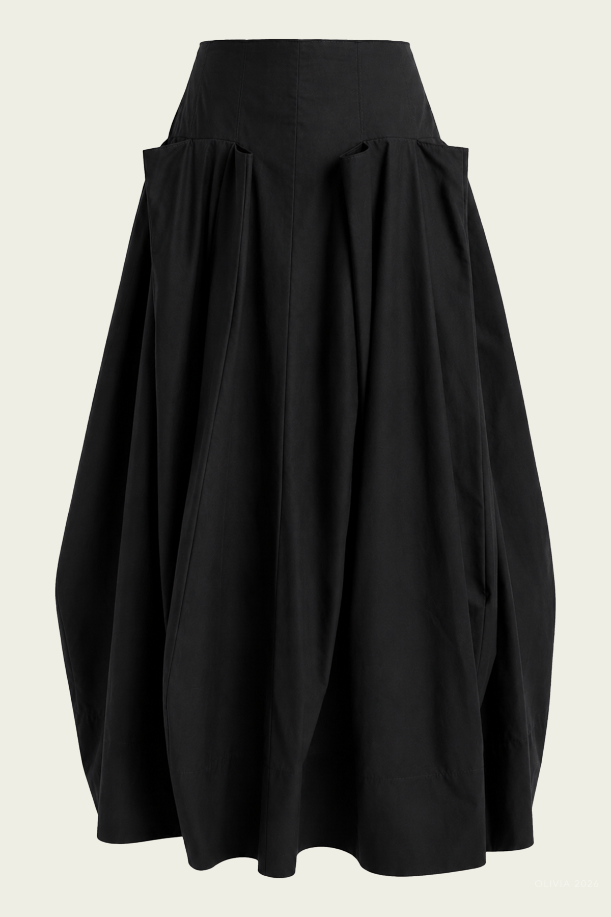 Compact Eco Poplin Pinched Pleat Full Skirt in Black