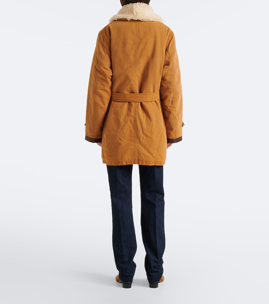 Shearling-trimmed cotton coat