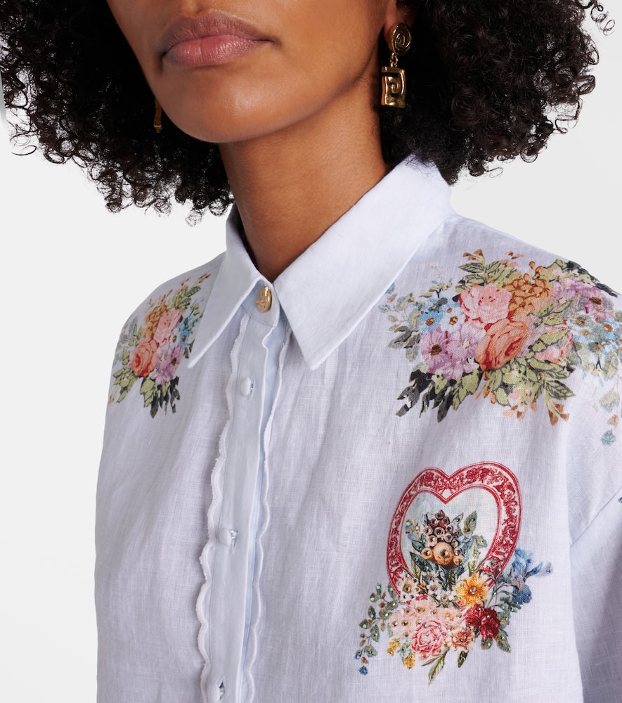 Floral ruffled linen shirt