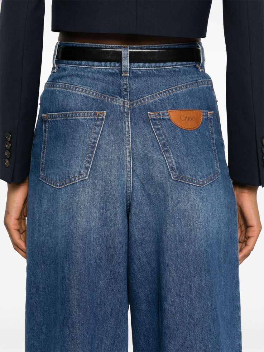 Blue Cotton wide-leg denim jeans