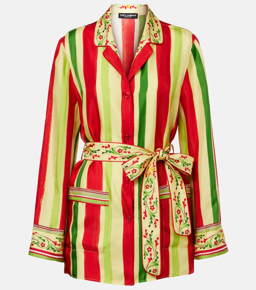 Belted striped silk shirt