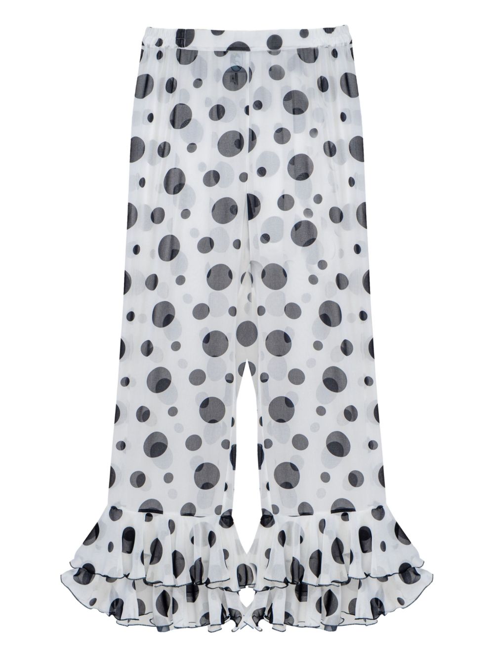Polka-dot ruffled trousers - White