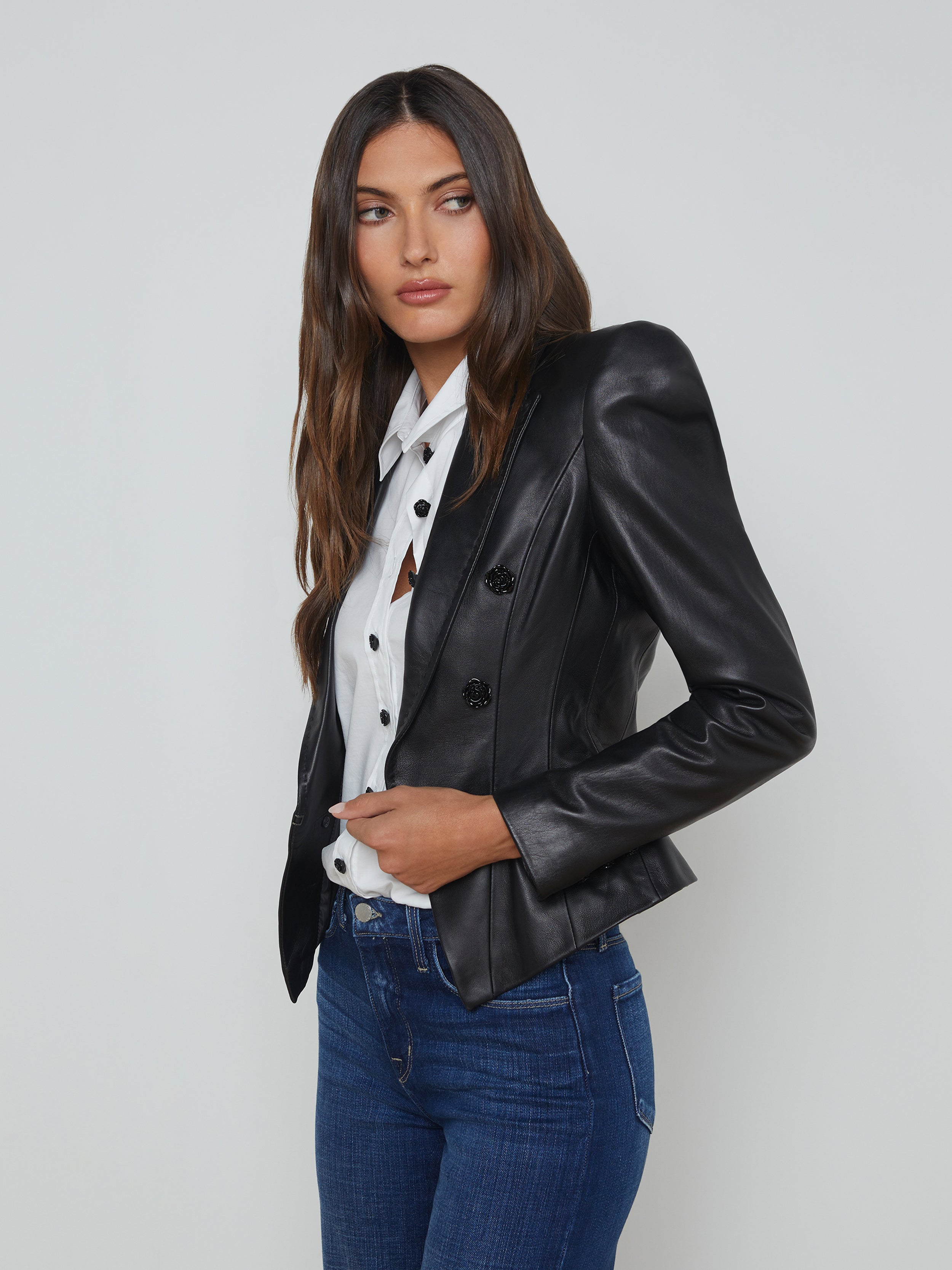 Andalusia Leather Blazer In Black