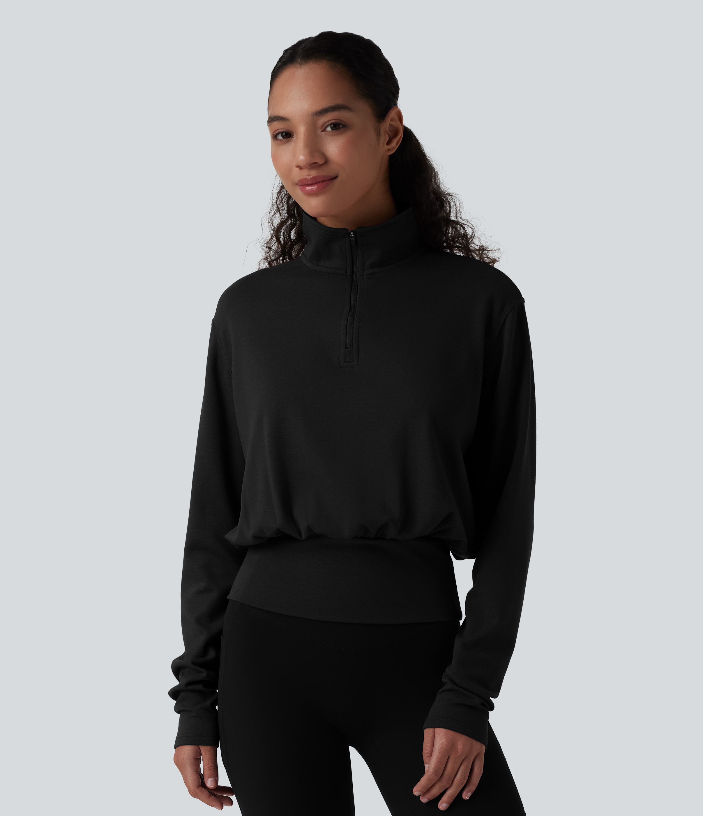 HeatCore Mock Neck Half Zip Long Sleeve Warming Work Sweatshirt  - Black