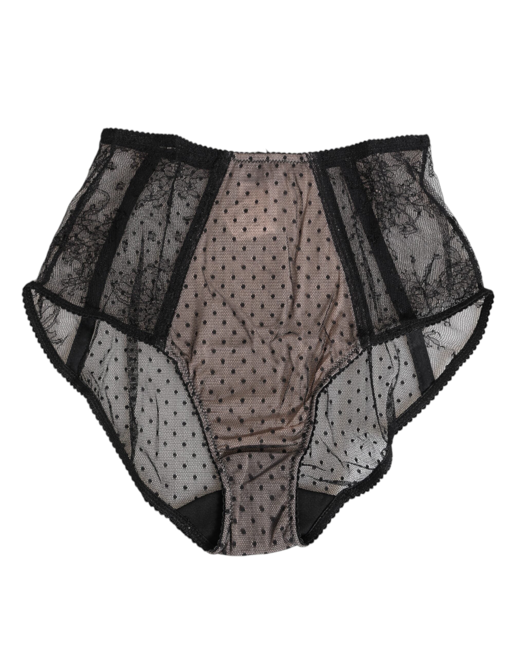 Black Sheer Polka Dot Lace High Waist Underwear Polyamide Clothing