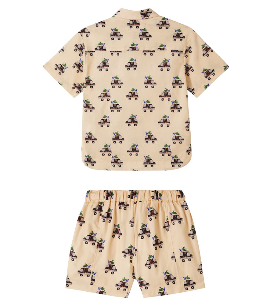 Fábula Printed cotton bowling shirt and shorts set