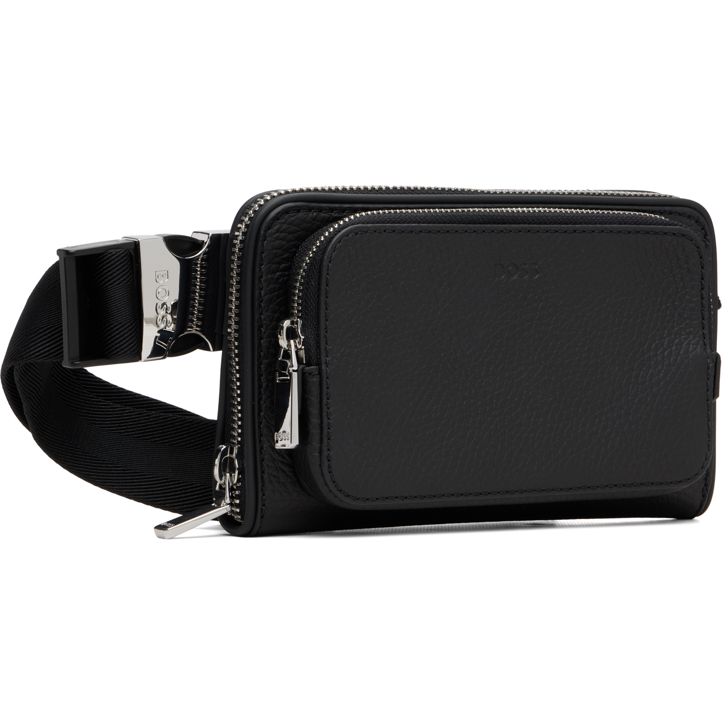 Black Grained Leather Messenger Bag
