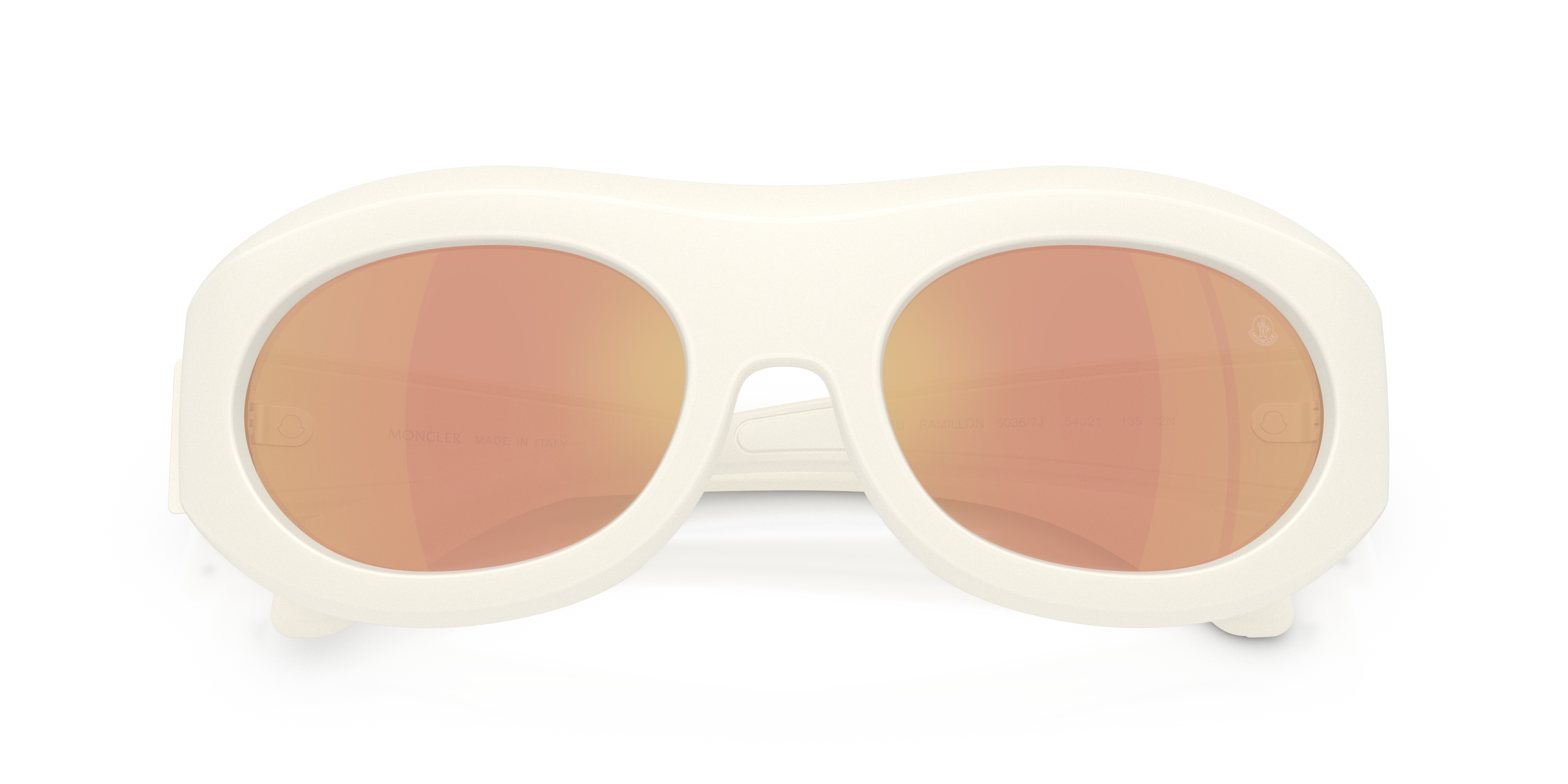 Moncler Unisex Moncler ME8015U RAMILLON 50367J Gafas de sol Inyectado Blanco Marrón Redonda Espejo