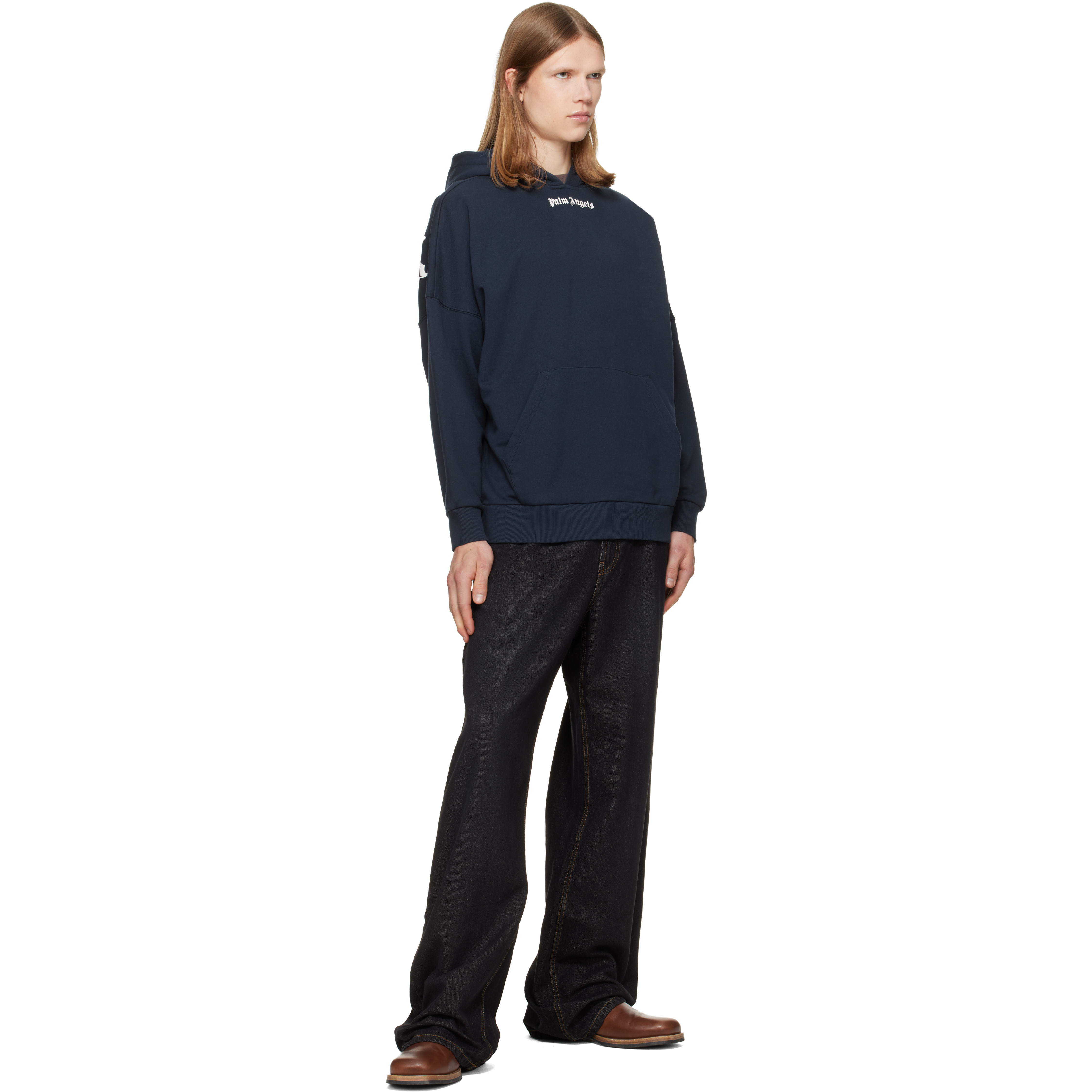 Black Curved Logo Loose Jeans