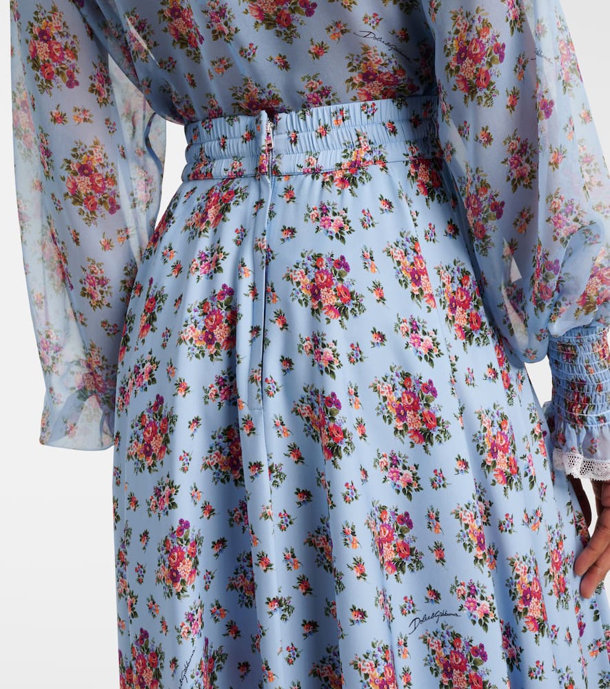 Floral silk-blend midi skirt