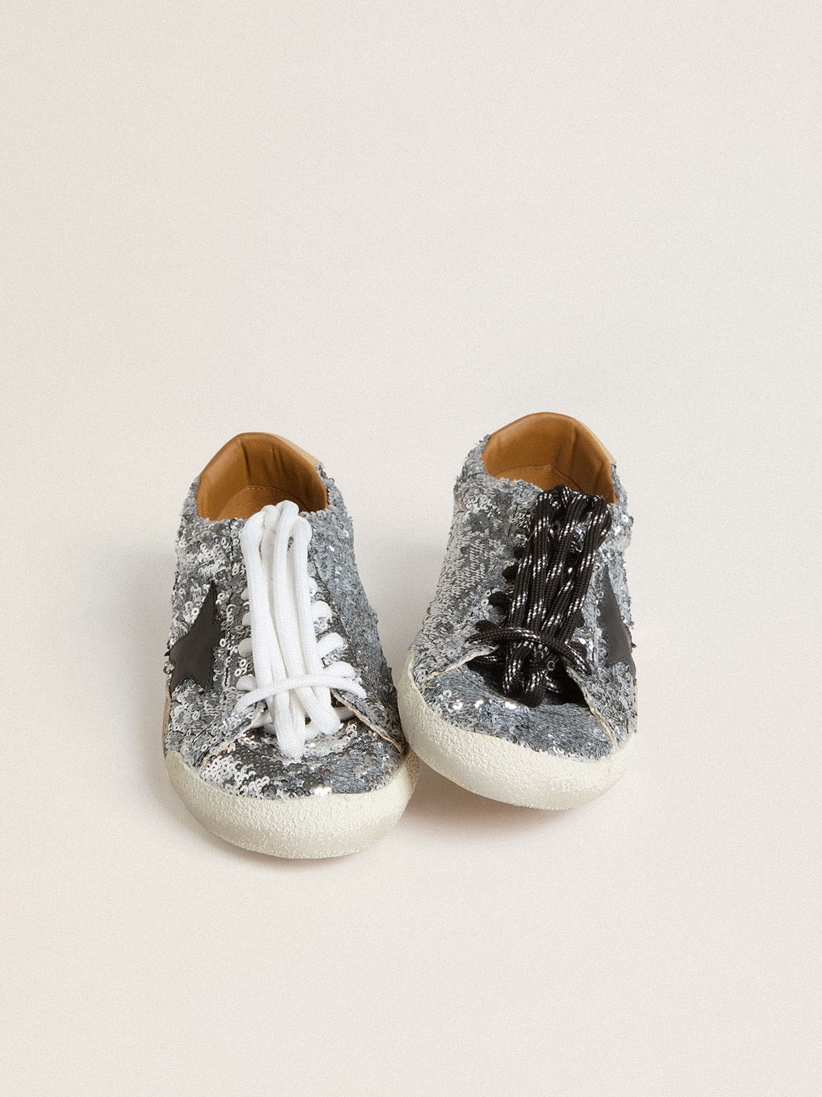 Golden Goose - Women's True-star In Silver Sequins With Black Star And Silver Leather Heel Tab, Woman