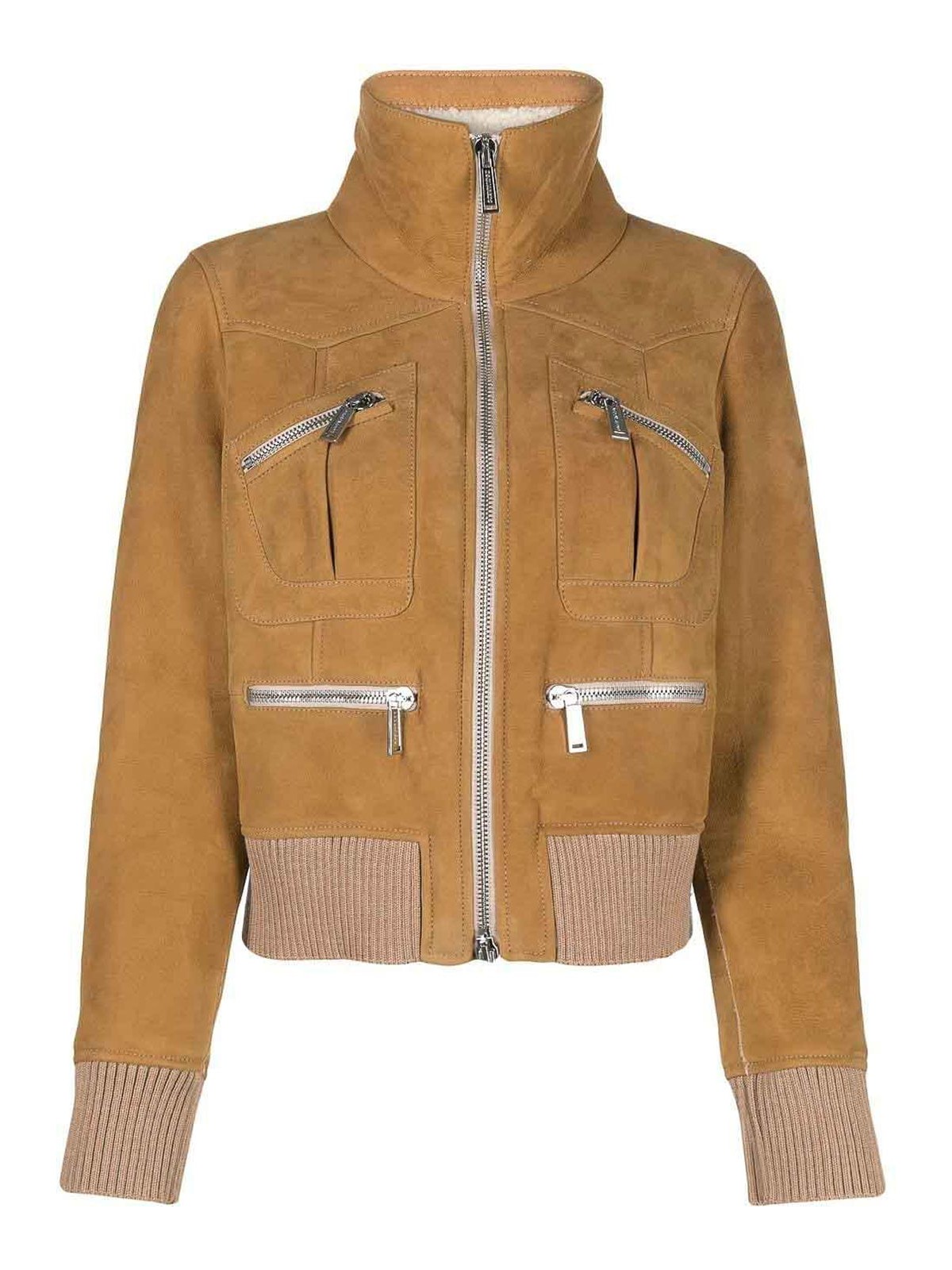 Ribbed-detail zipped-up bomber jacket