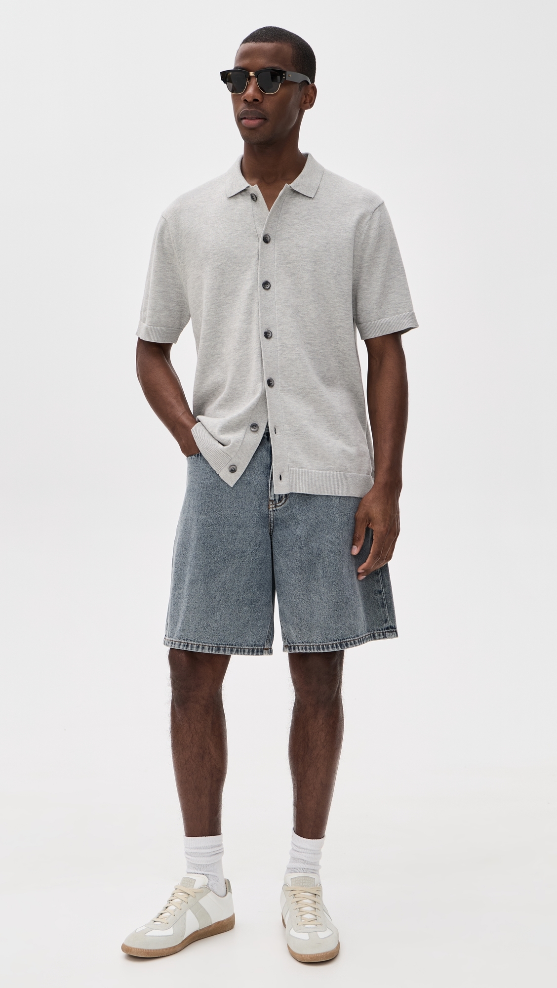 Blake Knit Button Up Shirt Neutral Grey