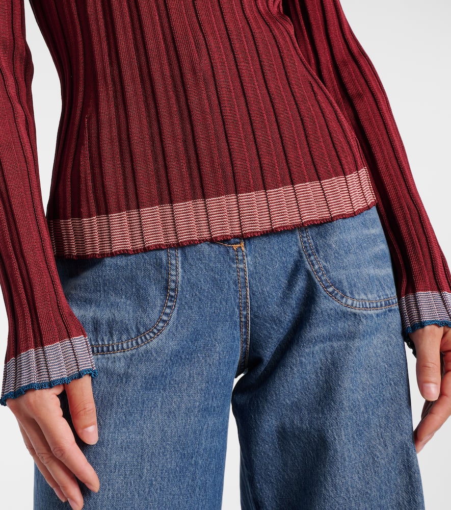 Ribbed-knit polo sweater