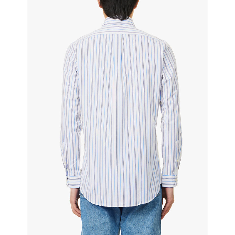 Mens White/blueLogo-embroidered Striped Stretch-cotton Shirt