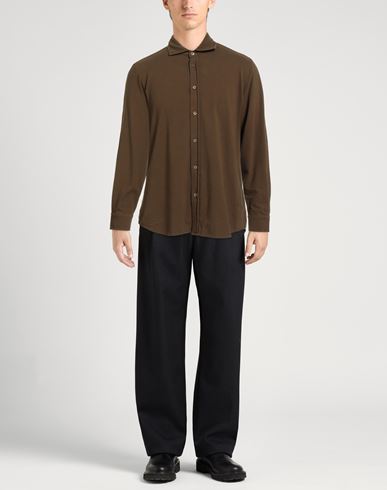 Man Shirt Khaki Size L Cotton, Elastane