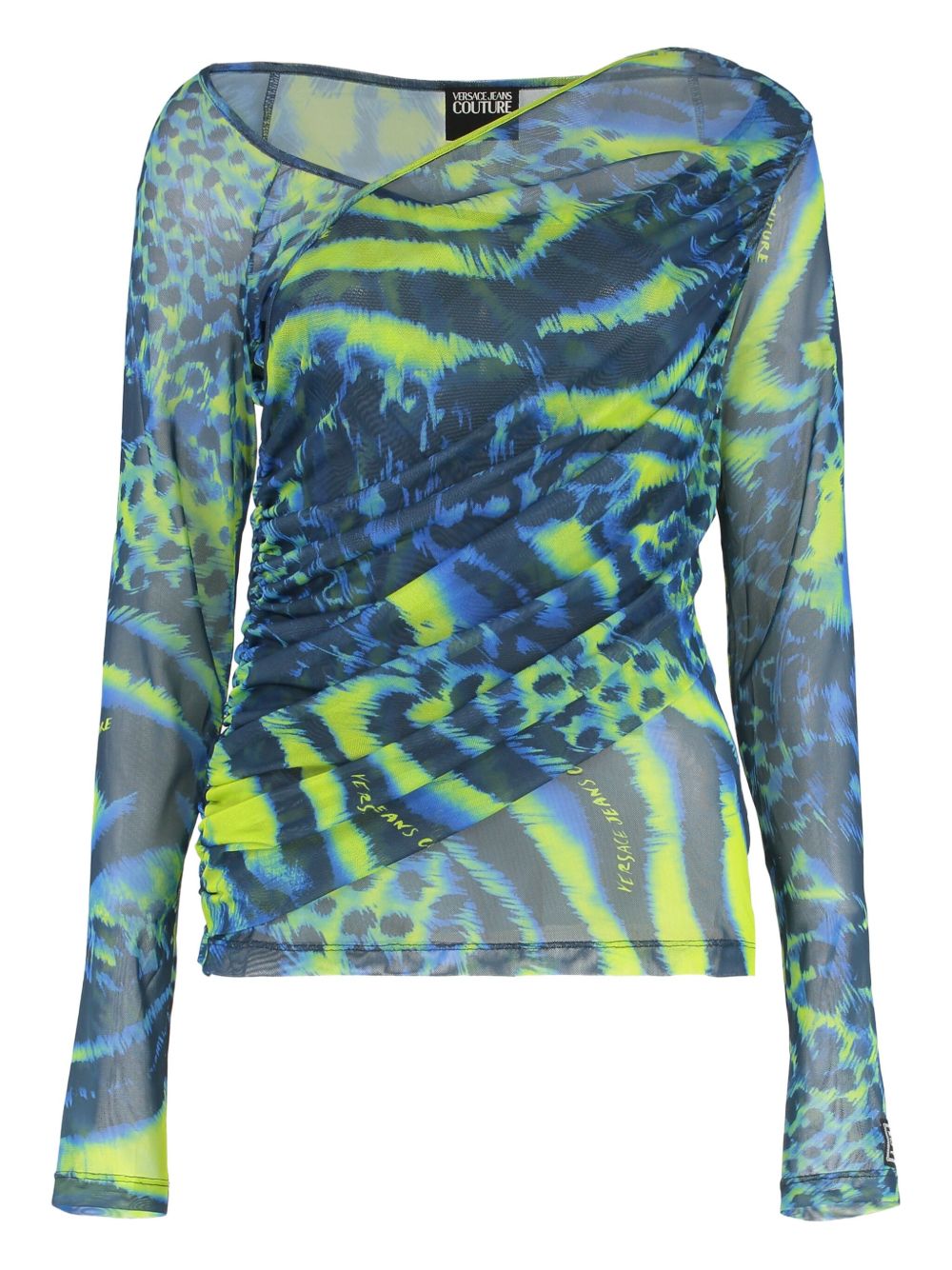 Animal-print draped top - Blue