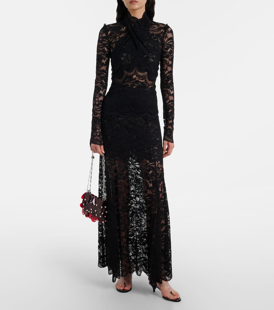 Floral lace midi skirt