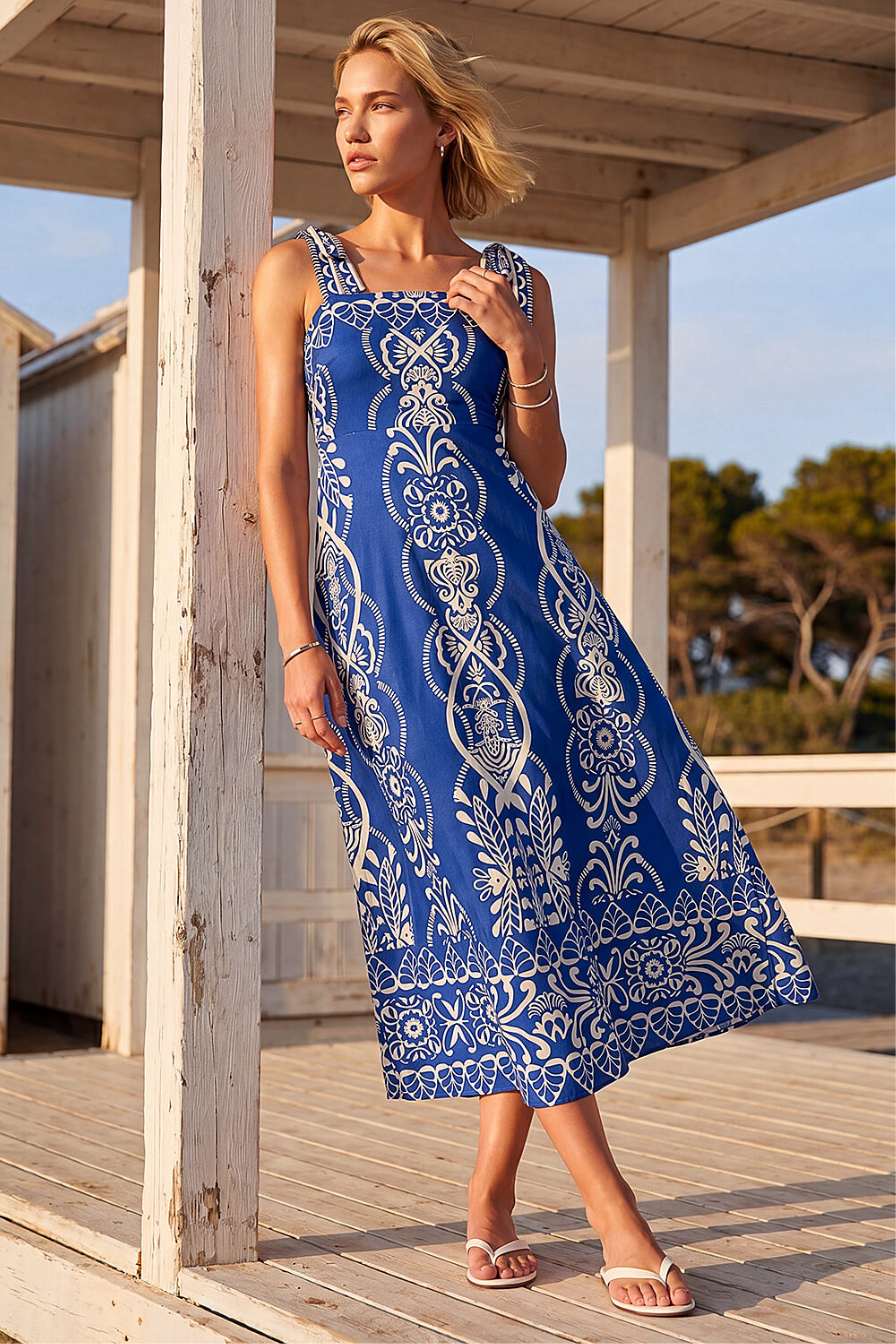 Roman Womens Abstract Midi Dress - Blue