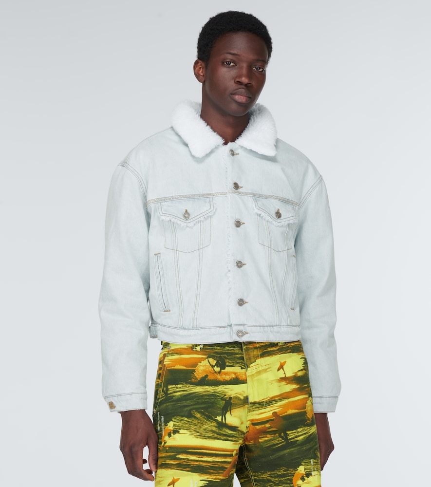 Faux shearling-trimmed denim jacket