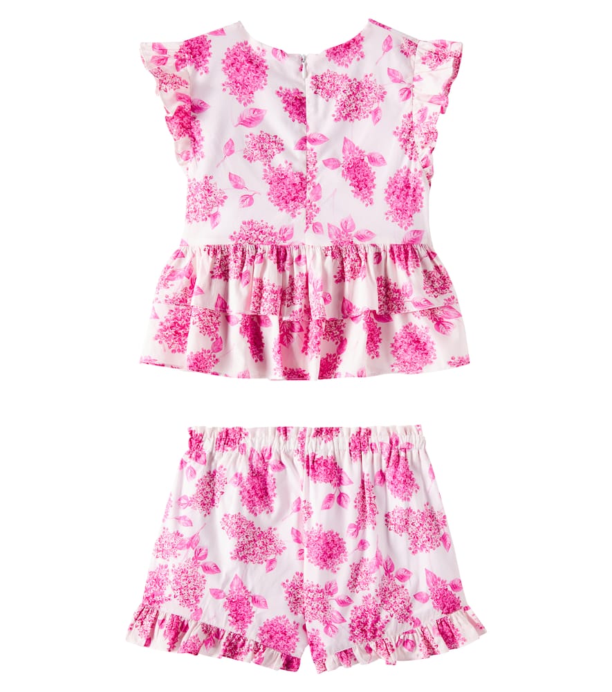 Floral ruffled cotton top and shorts set
