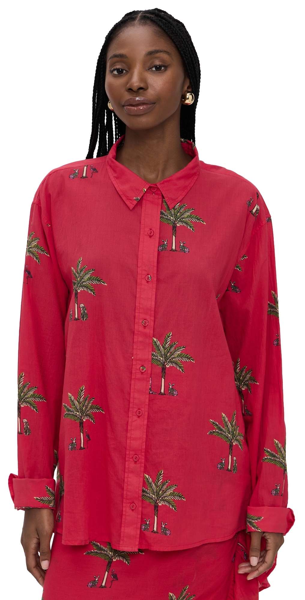 Classic Button Down Shirt Petit Palm Red One Size