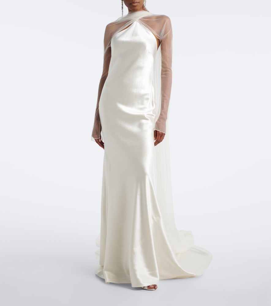Bridal Mari caped wool and silk gown