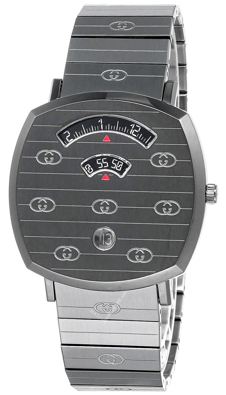 GUCCI Grip 38MM Quartz SS GG-Engraved Grey Dial Unisex Watch YA157429