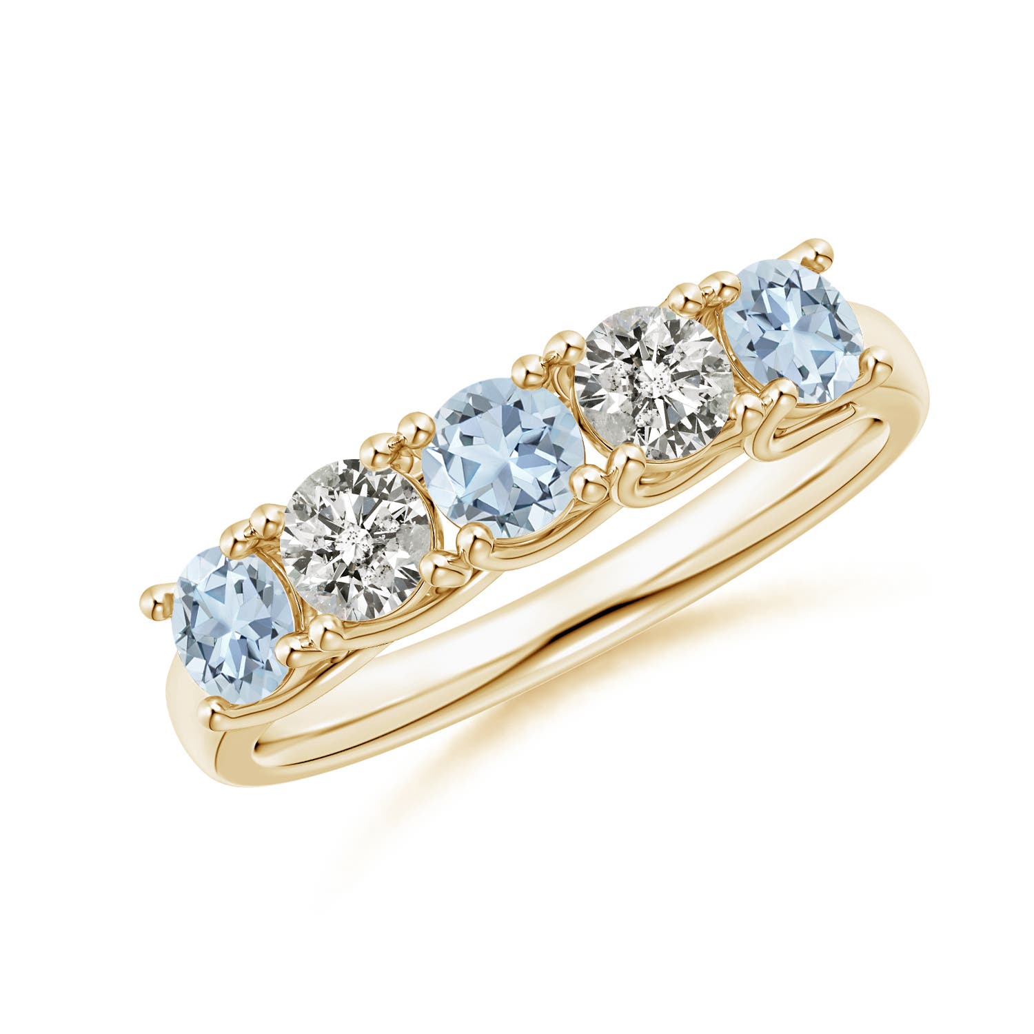 Angara 0.54 Carat Half Eternity Five Stone Aquamarine and Diamond Wedding Ring in 14K Yellow Gold